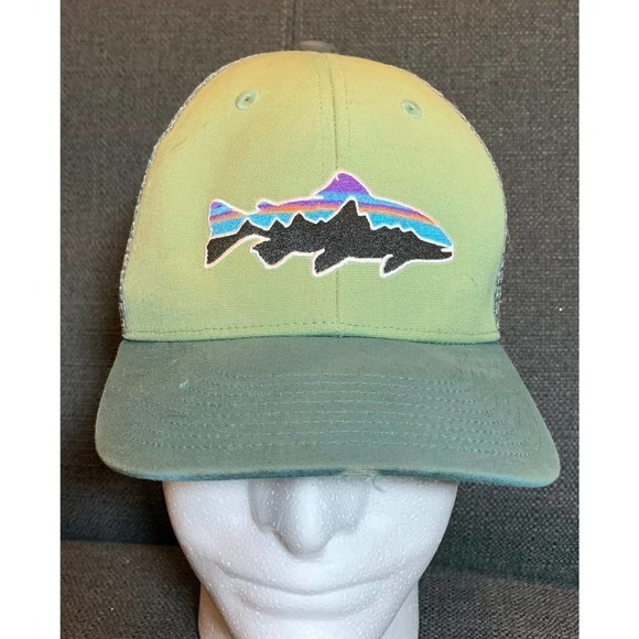 Patagonia Fishing Green Trucker Embroidered Hat w/ Mesh Baseball Cap SnapBack - Picture 1 of 9